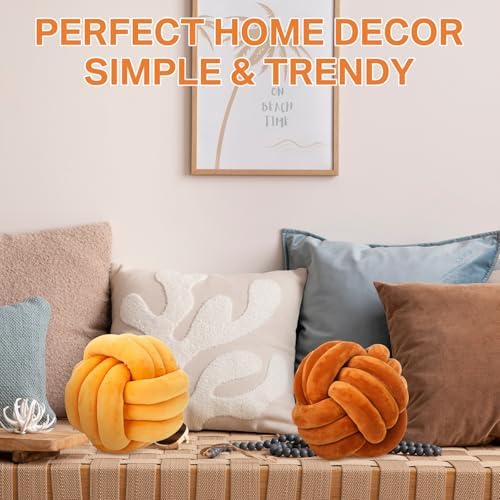 Namalu 7.87 Inches 2 Pcs Knot Pillow Decorative Throw Pillow, Caramel Color - Image 4
