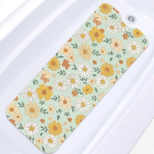 Bathtub Shower Mat 40X16 Inch, for Toddler, Floral Boho by Culudea