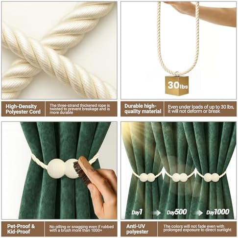 Hion Magnetic Curtain Tiebacks Beige 6pcs, Curtain Holdbacks Hooks Holders - Image 3