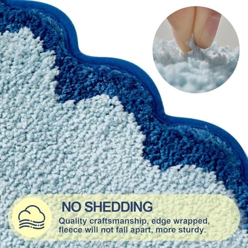 ORTIGIA Long Cute Scalloped Bathroom Rugs Runner, Fun Blue Plush Microfiber - Image 6