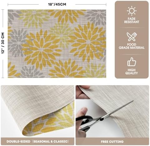 Artoid Mode Floral Plastic Placemats Set of 4, 12x18 Inch Washable Non-Slip - Image 6