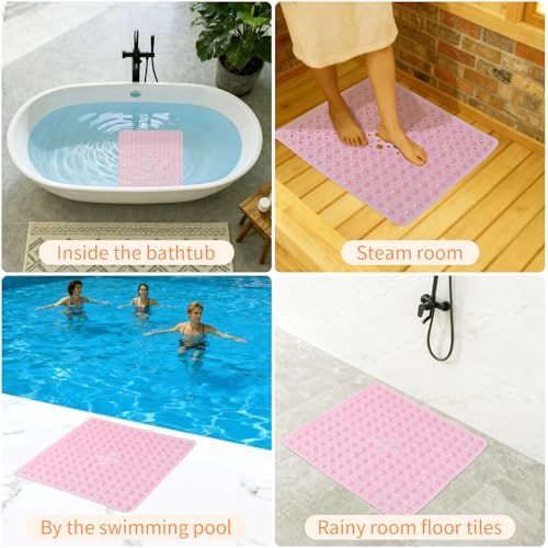 Anti-Slip Bathtub Shower Mat 21×21 Inch Clear Pink - Image 6