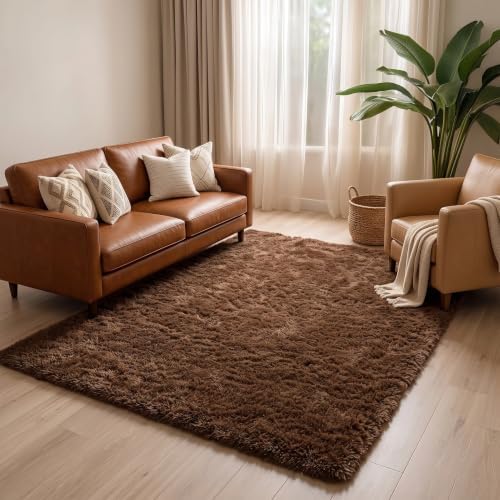 Amdrebio Chocolate Brown Fluffy Area Rug 4x6 by Amdrebio