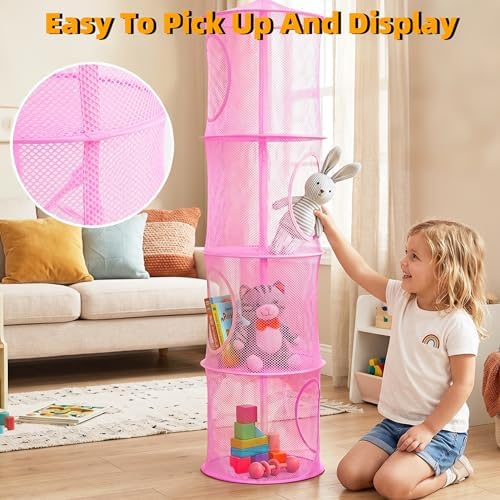 2Pcs Hanging Stuffed Animal Storage Hammock Net 4 Tiers - Image 5