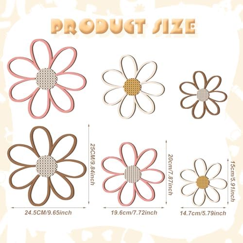 Thyle 6 Pcs Daisy Wall Decor Wooden Flower - Image 2