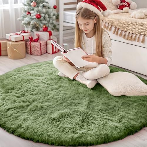 OLANLY Green Round Rugs for Bedroom by OLANLY