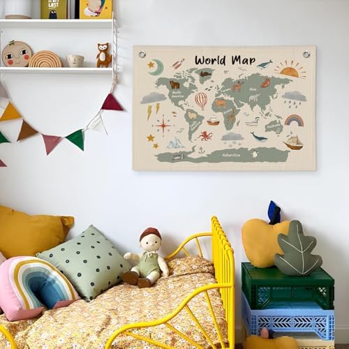 Wheatwin World Maps for Wall, Kids World Map Banner, Cute Animal World Map - Image 5
