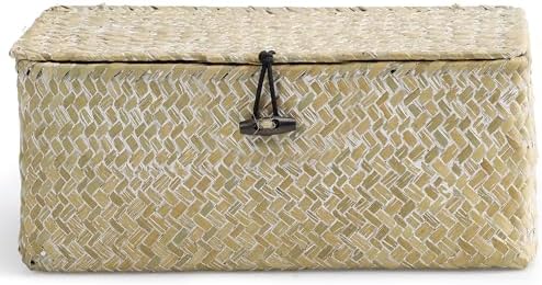 Nonam Small Wicker Basket with Lid, Seagrass Shelf Storage Basket - Image 2