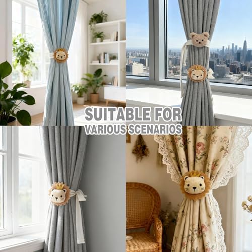 2 Pack Lion Curtain Tiebacks, Cute Cartoon Animal Curtain Holdbacks - Image 4