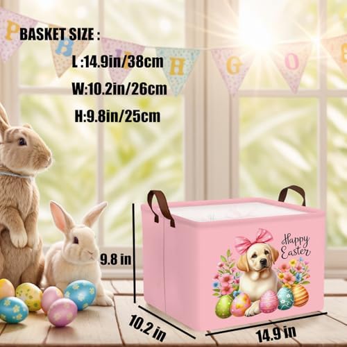 Large Cute Easter Basket for Kid Empty Gift Baby Rectangle Storage Bin Bunny - Image 3