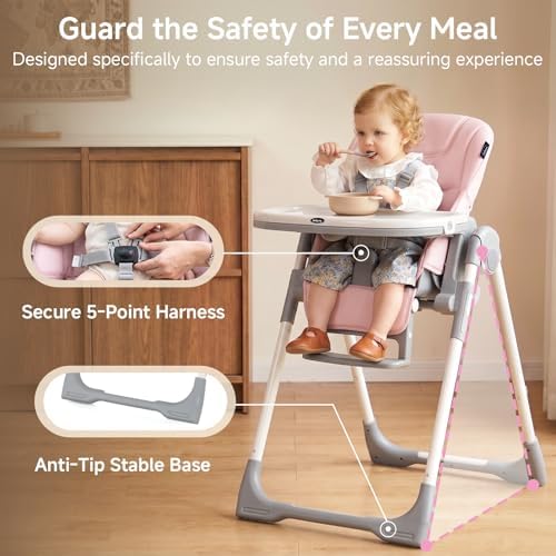INFANS High Chair for Babies and Toddlers Reclining Seat Pink - Image 6