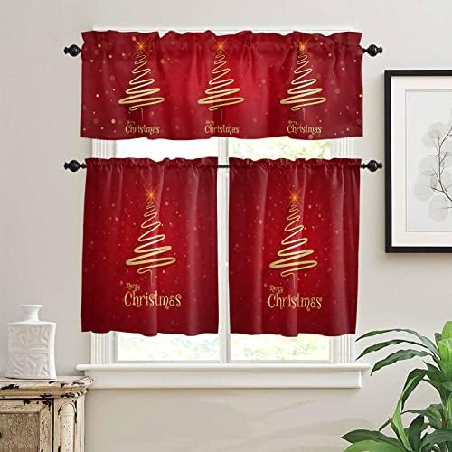 Christmas Tree Kitchen Curtains and Valances Set, Merry Xmas Red Window - Image 2