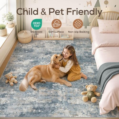 Nakagishi Boho 5x7 Area Rug Living Room Rugs Machine Washable Blue - Image 4