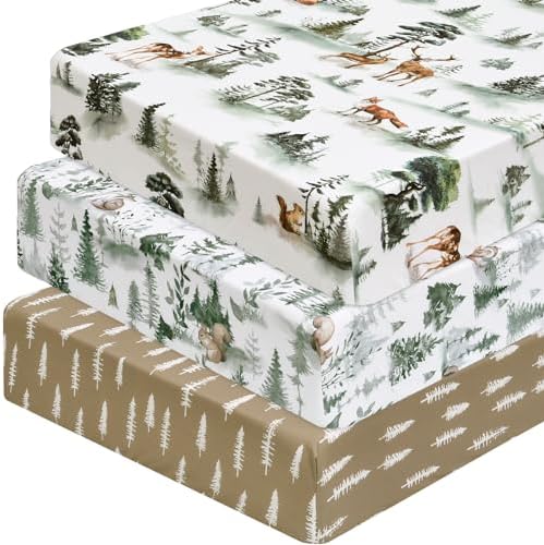 PHF 3 Pack Soft Woodland Crib Sheets Fitted, Silky Comfy Breathable Baby Sheets by PHF
