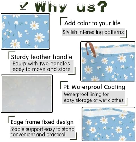 Rectangular Daisy Storage Basket, Kids Laundry Hamper, Waterproof foldable kids - Image 7