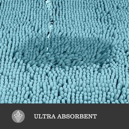 Yeaban Chenille Aqua Bathroom Rug 17"x24", Non-Slip Rubber Backing - Image 4