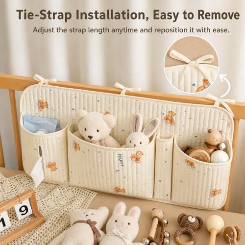 Bedside Caddy Nursery Playpen Organizer, Hanging Crib Book & Toy Storage - Image 4