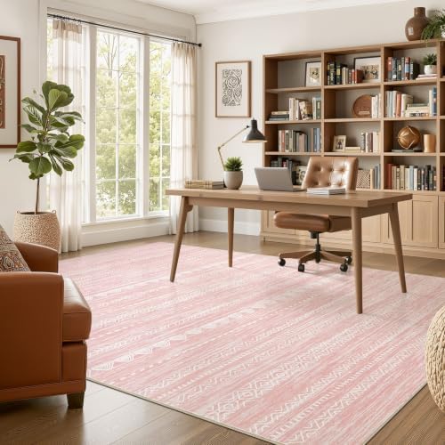 Nakagishi Pink Rugs for Bedroom Girls: 7x10 Washable Boho Large Neutral Cute - Image 5