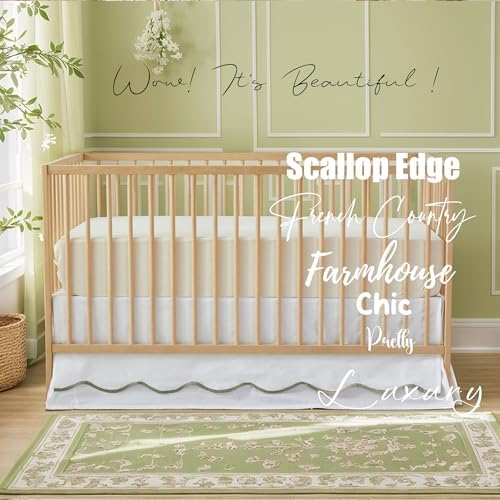 Brandream Scallop Edge Cotton Crib Skirt Toddler Bedskirt Baby Nursery Crib Bed - Image 4