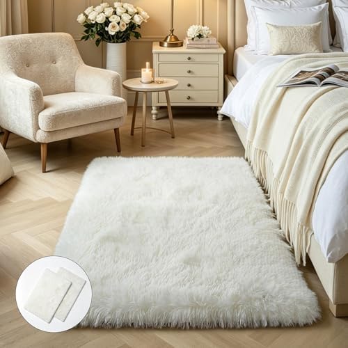 KCHOWUA Cream White Fluffy Area Rug 2x3 by KICHOWUA