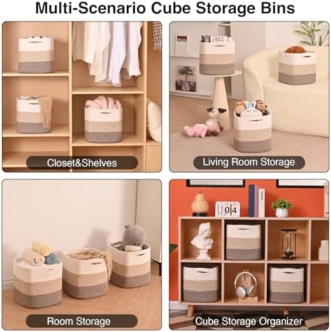 ICERZCZ 13 Inch Cube Closet Storage Bins, Woven Cotton Rope Organizer Baskets - Image 6
