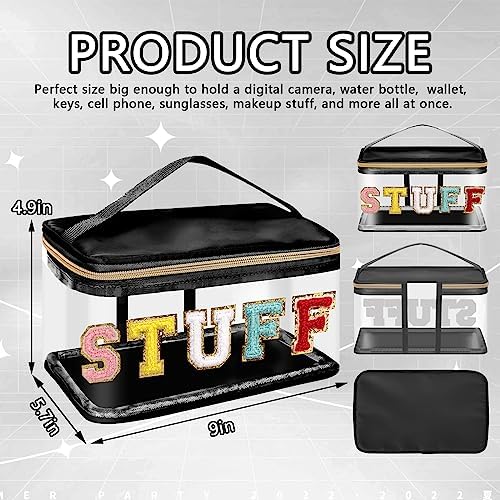 Iqimott Preppy Clear Makeup Bag Stuff Pouch, Chenille Letter Cosmetic Bag - Image 2