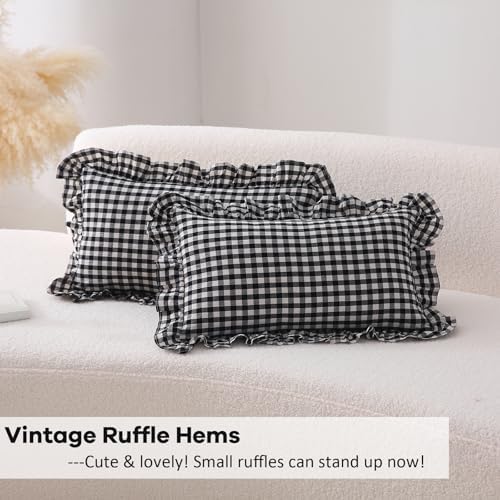 2 Pack Black Gingham Lumbar Throw Pillow Shams 12''x20'' - Image 4
