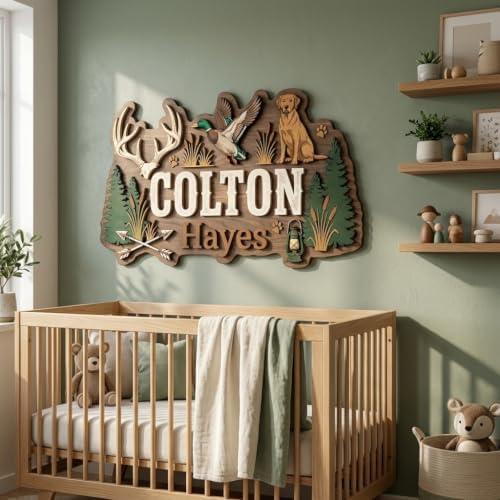 Personalized Hunting Nursery Name Sign, Custom Woodland Deer Duck Dog Wall Decor - Image 3