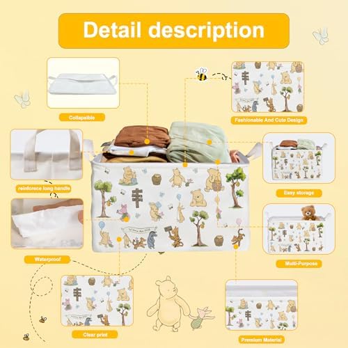 Winnie Storage Nursery Basket, Large squarecanvas Laundry Hamper WithWinnie - Image 3