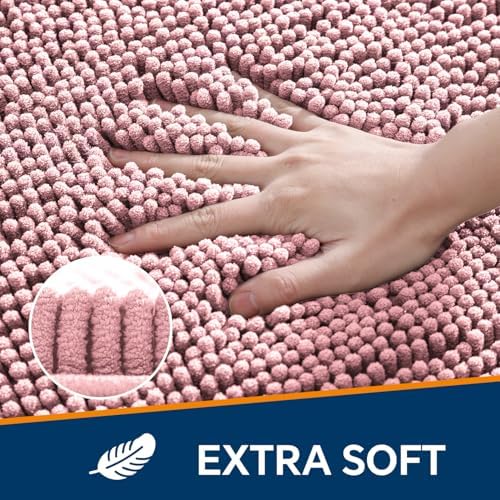 Chenille Bathroom Runner Rug 17"x47" Blush, Plush Bath Mat - Image 3