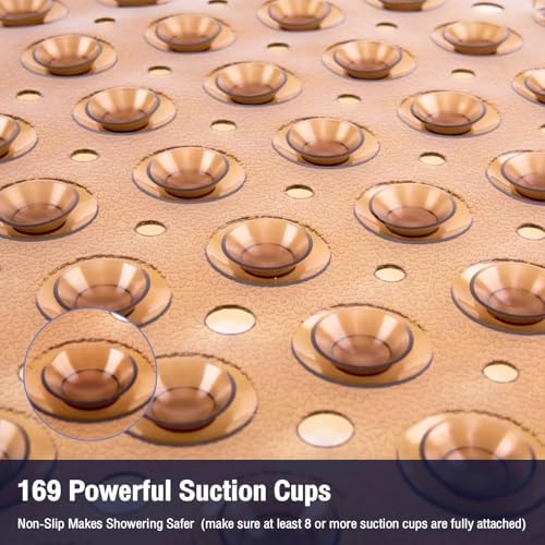 Square Shower Mat Bathtub Bath Mat Non Slip Clear Brown 21"x21" - Image 3