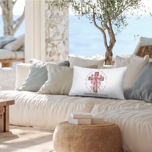 Coquette Pink Bow Christian 12x20 Pillow Cover, Christian Room Decor, Proverbs - Image 7