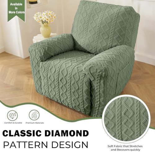 vctops Sage Green Recliner Chair Covers 4 Pieces, Geometric Jacquard Plush - Image 3