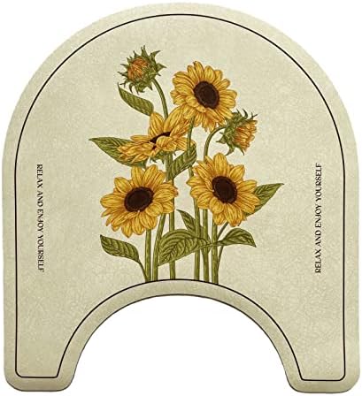 UKELER Floral Bathroom Contour Rug 21.6''×19.6'' Sunflower Absorbent Non Slip - Image 2