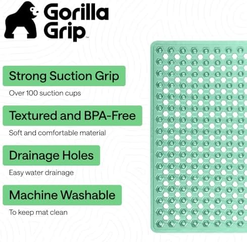GORILLA GRIP Square Shower Stall Mat, Bathtub Floor Mat, 21x21 Green - Image 2