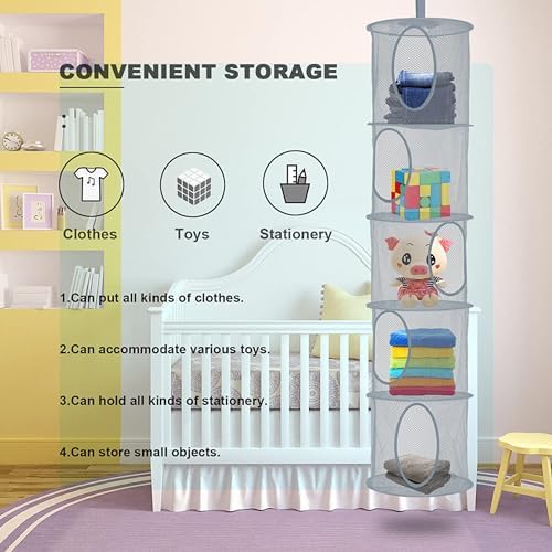 3Pcs Hanging Stuffed Animal Storage Hammock Net 5 Tiers - Image 6
