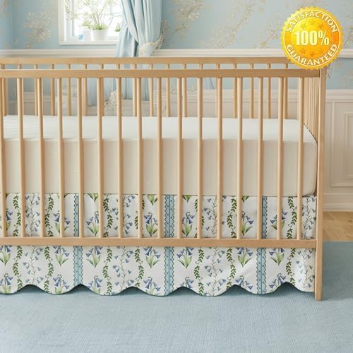Brandream Scallop Edge Organic Crib Skirt Cotton Toddler Bedskirt Floral - Image 7