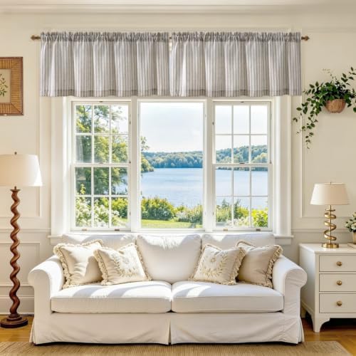 jinchan Linen Boxter Striped Kitchen Valances Taupe Grey 50 x 16 2 Panels - Image 3