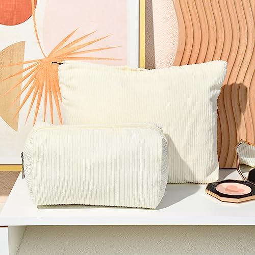 SOIDRAM 2 Pieces Corduroy Makeup Bag Large Corduroy Cosmetic Bag Capacity - Image 5