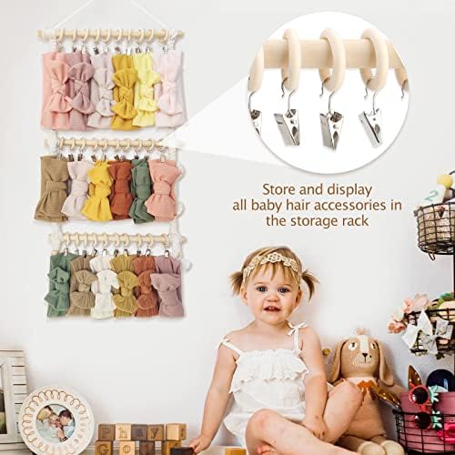 POVETIRE 30 Wood Rings Hooks Hanging Baby Headband Brackets Metal Clips - Image 4
