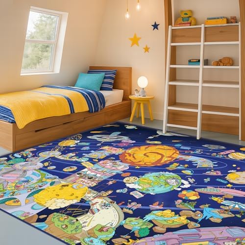 Hazo Haus Solar System Explorer 6x9 Kids Area Rug – Educational Outer Space Map by HazoHaus
