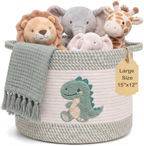 Baby Laundry Basket for Nursery, Large 15”x12” Dinosaurs Storage Baskets by Unknown