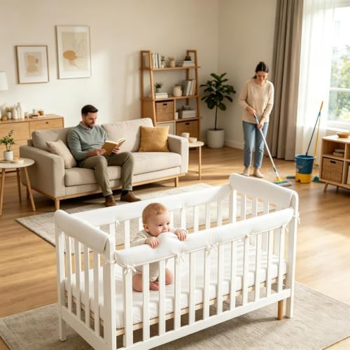 4‑Pieces Cot Rail Protector, Breathable Cotton Gauze Bed Edge Guard - Image 7