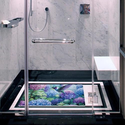 Shower Mat Non Slip 26.8 x 15.1 Inches, Hummingbird Hydrangea Floral Bathtub - Image 6