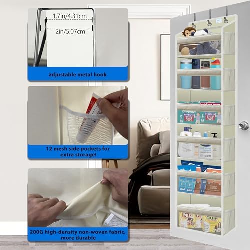 Over the Door Organizer Storage 6 Tier, 12 Large Capacity Side Pockets - Image 3
