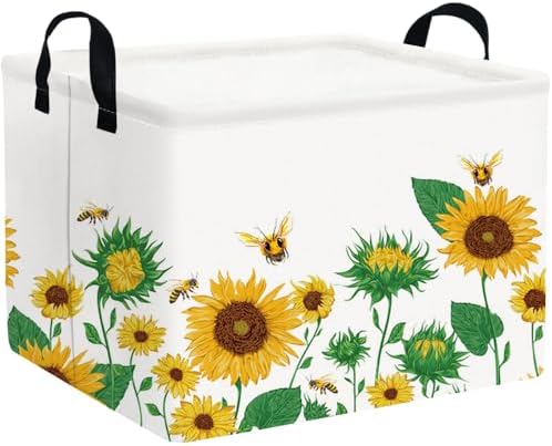 FXOLCSHE Rectangular Sunflower basket, Waterproof Canvas kids Laundry Nursery by FXOCSHE