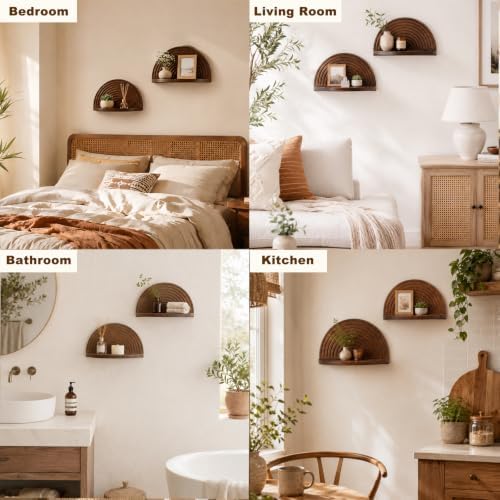Artilady Boho Shelf Wall Decor, Mid Century Wood Floating Shelves Storage - Image 3