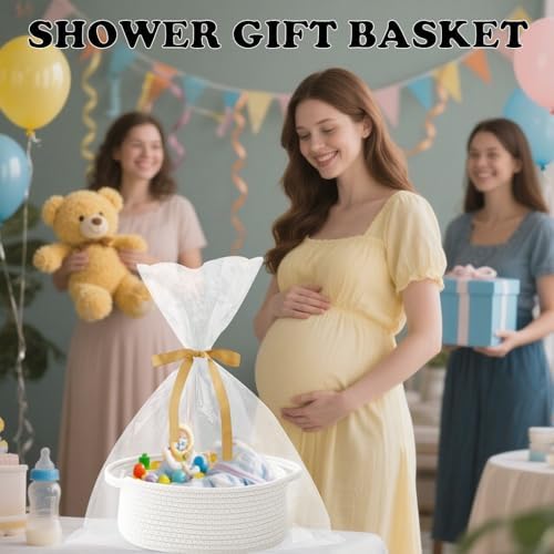White Woven Rope Basket, Baby Gift Basket - Image 6