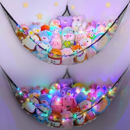Stuffed Animals Hammock with LED Light Toy Net Room Decor Corner Storage by UnicornCastle