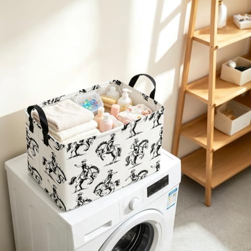 Western Cowboy Rectangular Fabric Storage Basket - Image 5